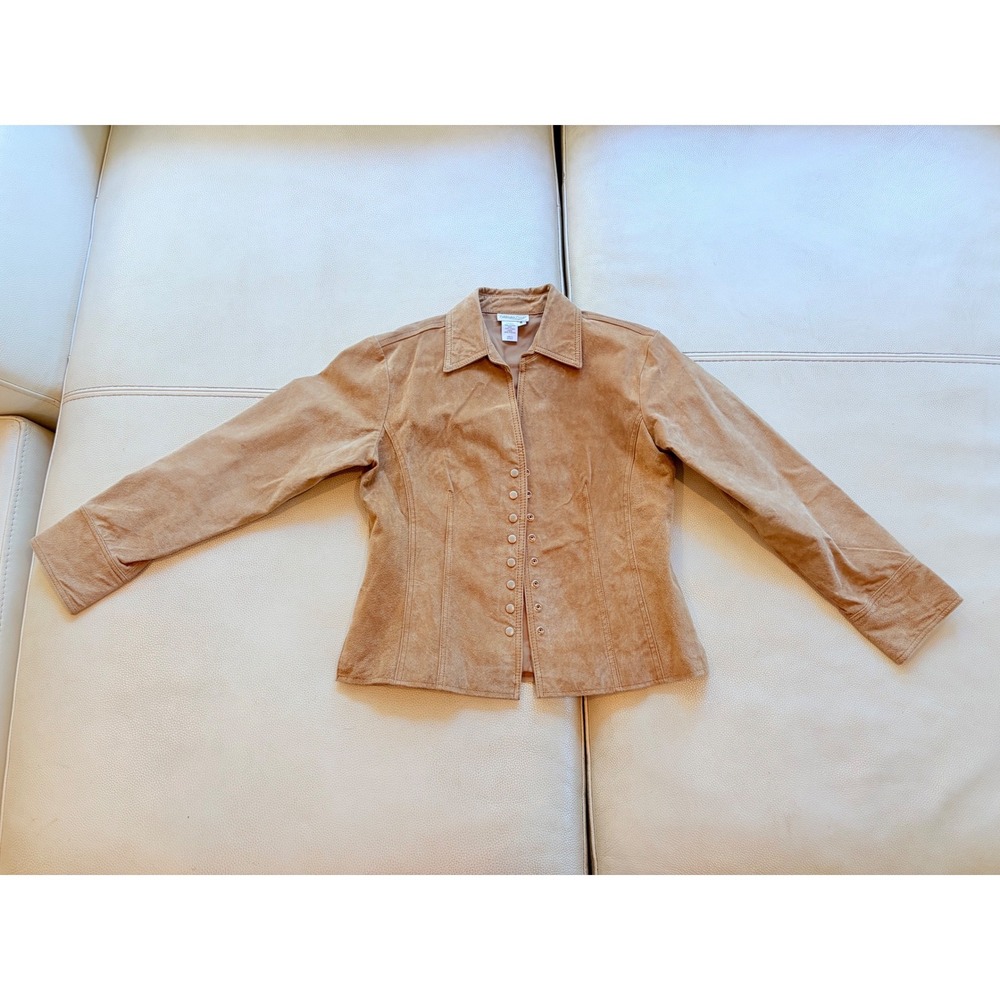 Coldwater Creek Tan Suede 100% Leather Jacket Button Front Western Size Small